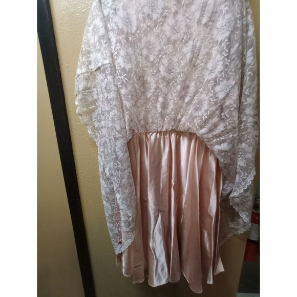 Vintage floral lace MIDI peach formal Denise wedding dress women's 12 - Picture 5 of 16